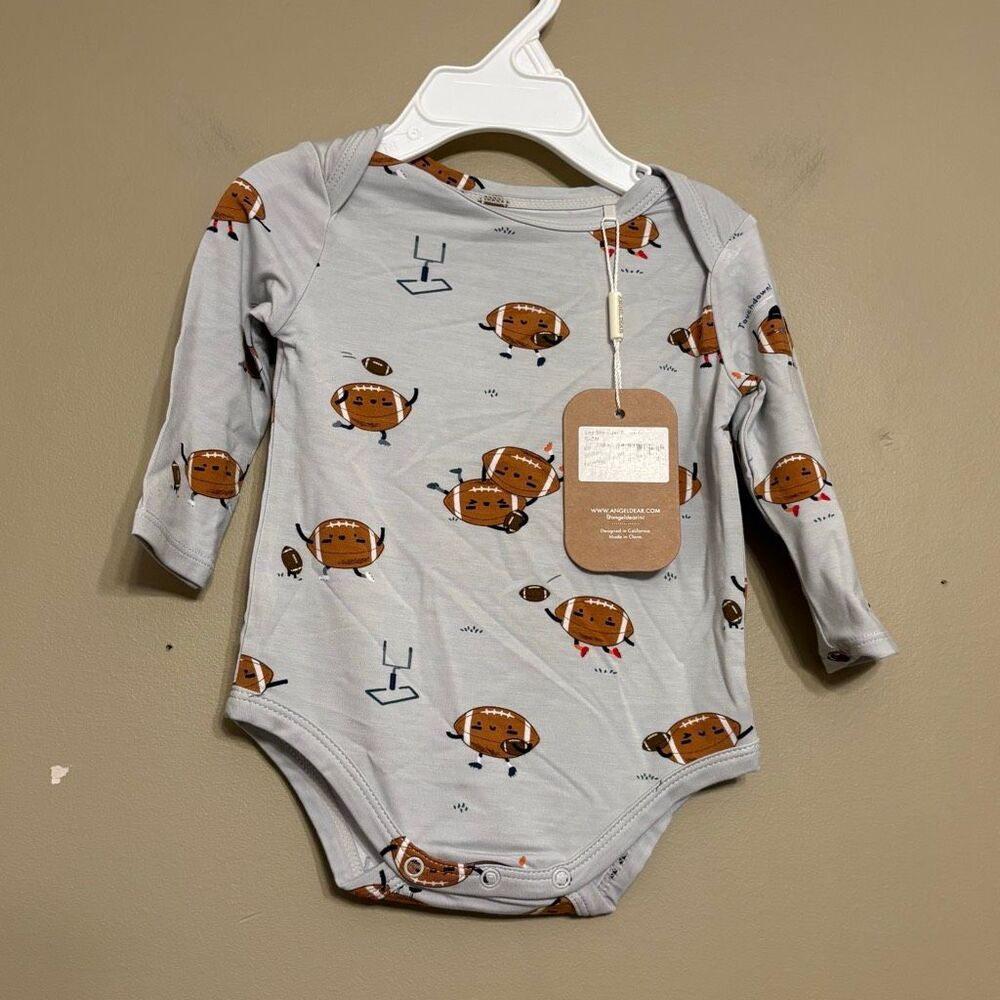 Angel Dear Bamboo Footballs Playing Football Long Sleeve Bodysuit NWT 0-3M